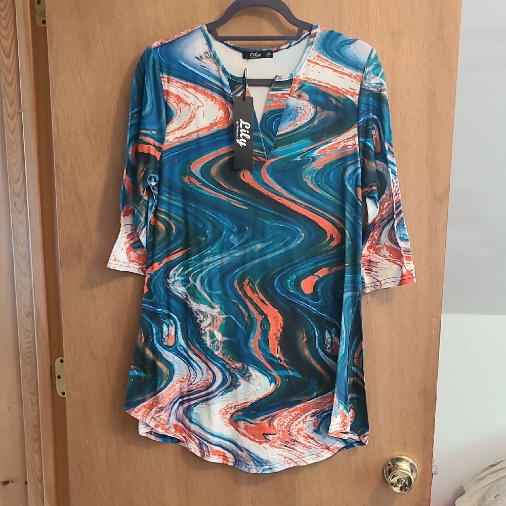 Lily Women's Blue and Orange Swirl Tunic